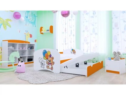 Dětská postel Happy pro dvě děti - šťastný medvídek (Barva bílá, Velikost spací plochy 160x80, Krátká zábrana ne)