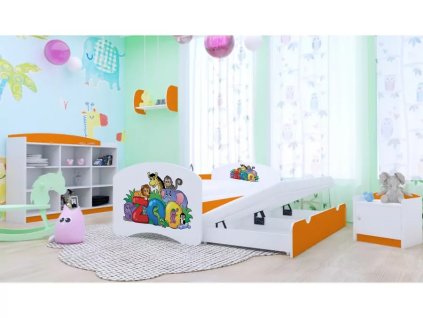 Dětská postel Happy pro dvě děti - zoo (Barva bílá, Velikost spací plochy 160x80, Krátká zábrana ne)