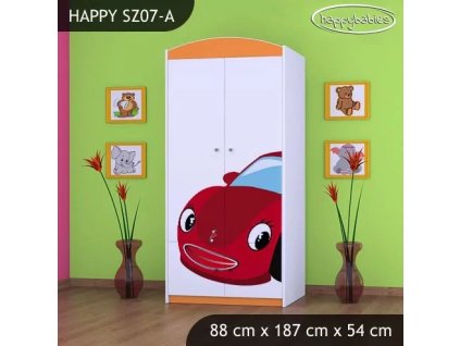 Skříň Happy SZ07 - pohádkové auto (Barva bílá, Vnitřek skříně šatní tyč)