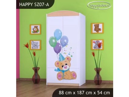 Skříň Happy SZ07 - medvídci s balónky (Barva bílá, Vnitřek skříně šatní tyč)