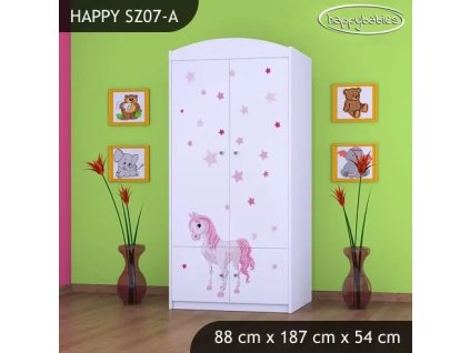 Skříň Happy SZ07 - princezna s koníkem (Barva bílá, Vnitřek skříně šatní tyč)