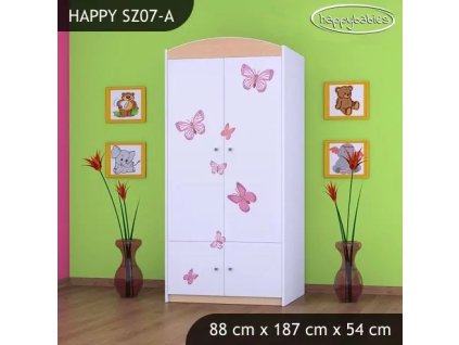 Skříň Happy SZ07 - princezna s motýlkami (Barva bílá, Vnitřek skříně šatní tyč)