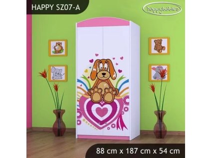 Skříň Happy SZ07 - pejsek a srdce (Barva bílá, Vnitřek skříně šatní tyč)