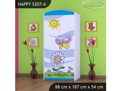 Skříň Happy SZ07 - motýl s květinou (Barva bílá, Vnitřek skříně šatní tyč)
