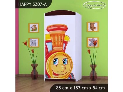 Skříň Happy SZ07 - lokomotiva (Barva bílá, Vnitřek skříně šatní tyč)