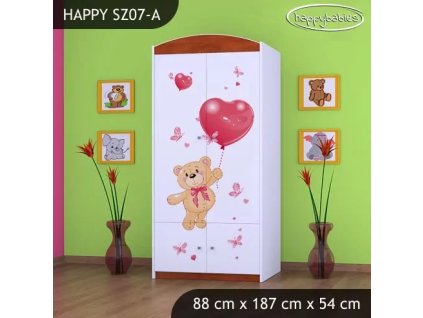 Skříň Happy SZ07 - medvídek s balónky (Barva bílá, Vnitřek skříně šatní tyč)