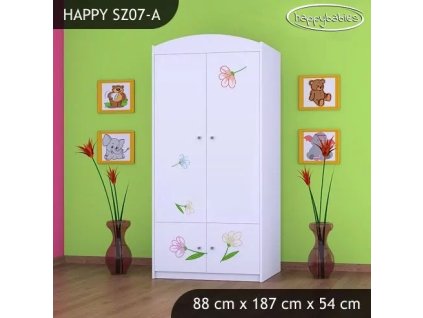 Skříň Happy SZ07 - medvídek s kyticí (Barva bílá, Vnitřek skříně šatní tyč)