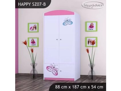Skříň Happy SZ07 - motýlek (Barva bílá, Vnitřek skříně šatní tyč)