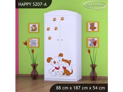 Skříň Happy SZ07 - pejsek a kočička (Barva bílá, Vnitřek skříně šatní tyč)