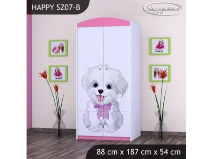 Skříň Happy SZ07 - pejsek s mašlí (Barva bílá, Vnitřek skříně šatní tyč)