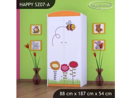 Skříň Happy SZ07 - včelka (Barva bílá, Vnitřek skříně šatní tyč)