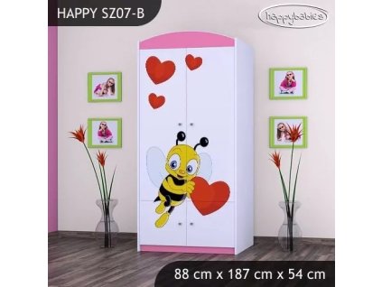Skříň Happy SZ07 - včelka se srdcem (Barva bílá, Vnitřek skříně šatní tyč)