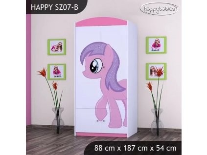 Skříň Happy SZ07 - růžový pony (Barva bílá, Vnitřek skříně šatní tyč)