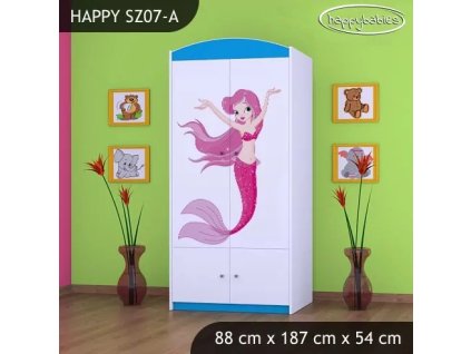 Skříň Happy SZ07 - mořská víla (Barva bílá, Vnitřek skříně šatní tyč)