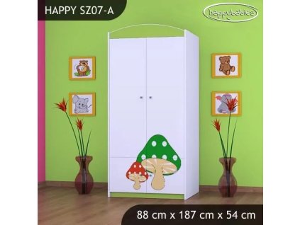 Skříň Happy SZ07 - růžový hříbeček (Barva bílá, Vnitřek skříně šatní tyč)