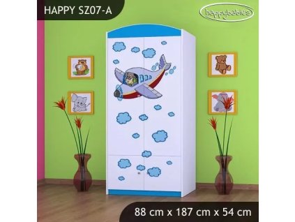 Skříň Happy SZ07 - letadlo (Barva bílá, Vnitřek skříně šatní tyč)