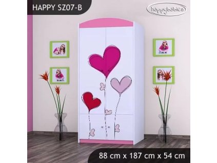 Skříň Happy SZ07 - srdíčka (Barva bílá, Vnitřek skříně šatní tyč)