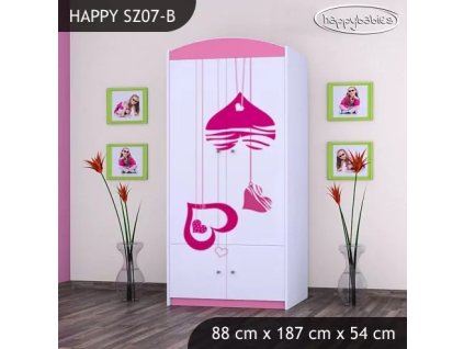 Skříň Happy SZ07 - padající srdce (Barva bílá, Vnitřek skříně šatní tyč)