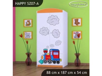 Skříň Happy SZ07 - super lokomotiva (Barva bílá, Vnitřek skříně šatní tyč)