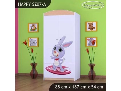Skříň Happy SZ07 - super zajíček (Barva bílá, Vnitřek skříně šatní tyč)