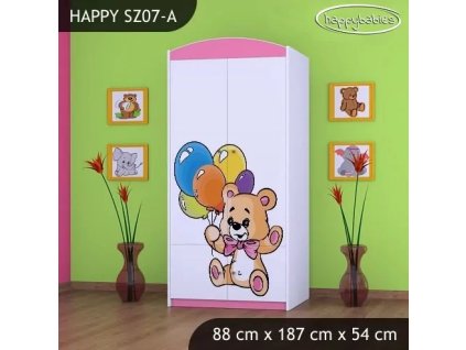 Skříň Happy SZ07 - šťastný medvídek (Barva bílá, Vnitřek skříně šatní tyč)