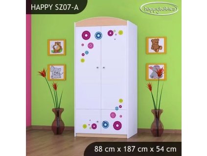 Skříň Happy SZ07 - veselý medvídek (Barva bílá, Vnitřek skříně šatní tyč)