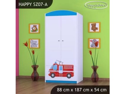 Skříň Happy SZ07 - hasičské auto (Barva bílá, Vnitřek skříně šatní tyč)