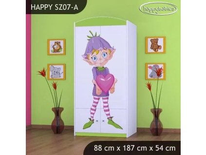 Skříň Happy SZ07 - zamilovaný skřítek (Barva bílá, Vnitřek skříně šatní tyč)
