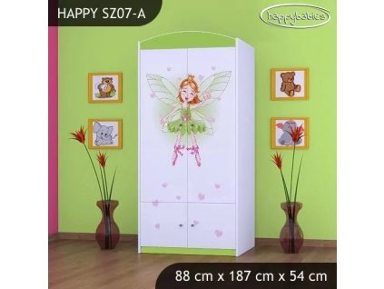 Skříň Happy SZ07 - zelená čarodějka (Barva bílá, Vnitřek skříně šatní tyč)