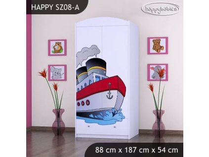 Skříň Happy SZ08 - velká loď (Barva bílá, Vnitřek skříně šatní tyč)