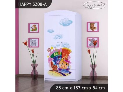 Skříň Happy SZ08 - hrající lokomotiva (Barva bílá, Vnitřek skříně šatní tyč)