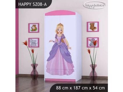 Skříň Happy SZ08 - princ a princezna (Barva bílá, Vnitřek skříně šatní tyč)