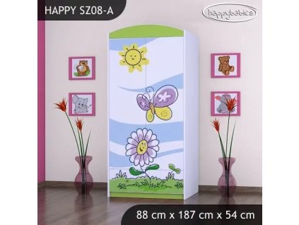 Skříň Happy SZ08 - motýl s květinou (Barva bílá, Vnitřek skříně šatní tyč)