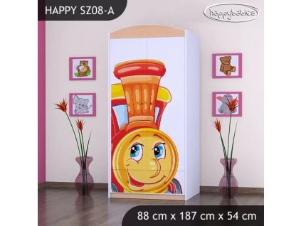 Skříň Happy SZ08 - lokomotiva (Barva bílá, Vnitřek skříně šatní tyč)