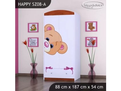 Skříň Happy SZ08 - medvídek s mašlí (Barva bílá, Vnitřek skříně šatní tyč)