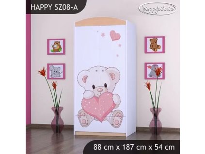 Skříň Happy SZ08 - medvídek se srdcem (Barva bílá, Vnitřek skříně šatní tyč)