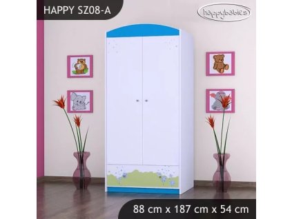 Skříň Happy SZ08 - modrý medvídek (Barva bílá, Vnitřek skříně šatní tyč)