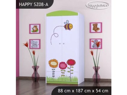 Skříň Happy SZ08 - včelka (Barva bílá, Vnitřek skříně šatní tyč)