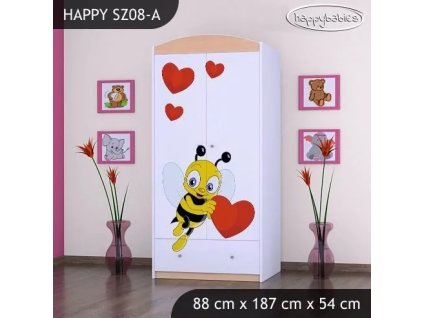 Skříň Happy SZ08 - včelka se srdcem (Barva bílá, Vnitřek skříně šatní tyč)