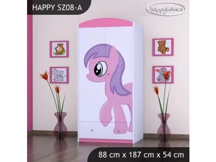 Skříň Happy SZ08 - růžový pony (Barva bílá, Vnitřek skříně šatní tyč)