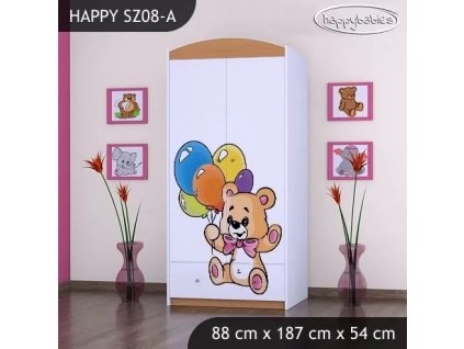 Skříň Happy SZ08 - šťastný medvídek (Barva bílá, Vnitřek skříně šatní tyč)