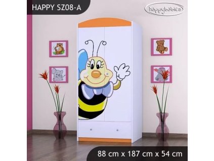 Skříň Happy SZ08 - usměvavá včelka (Barva bílá, Vnitřek skříně šatní tyč)