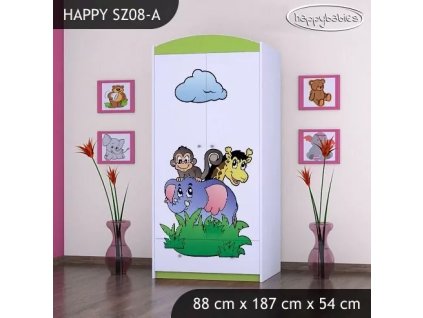Skříň Happy SZ08 - zoo (Barva bílá, Vnitřek skříně šatní tyč)