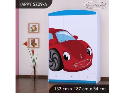 Skříň Happy SZ09 - pohádkové auto (Barva bílá)