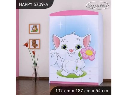 Skříň Happy SZ09 - kočička s květinou (Barva bílá)