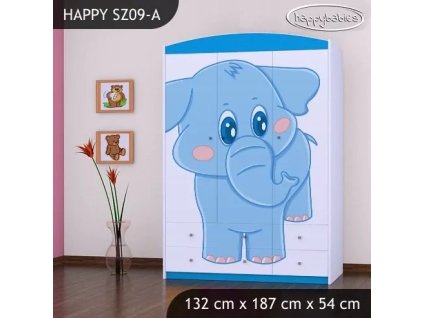 Skříň Happy SZ09 - modrý slon (Barva bílá)