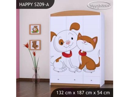 Skříň Happy SZ09 - pejsek a kočička (Barva bílá)
