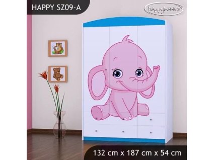 Skříň Happy SZ09 - růžový a modrý slon (Barva bílá)
