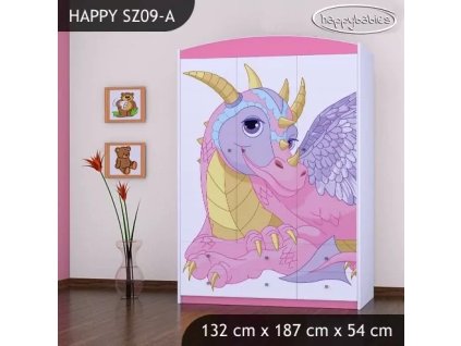 Skříň Happy SZ09 - růžový dráček (Barva bílá)