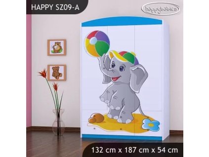 Skříň Happy SZ09 - slon s balónkem (Barva bílá)